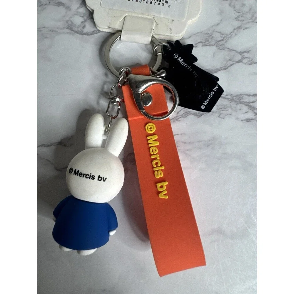 Miffy Clip-On Keychain Keyring w/ Figure & Strap Tag White/Blue/Orange KDY